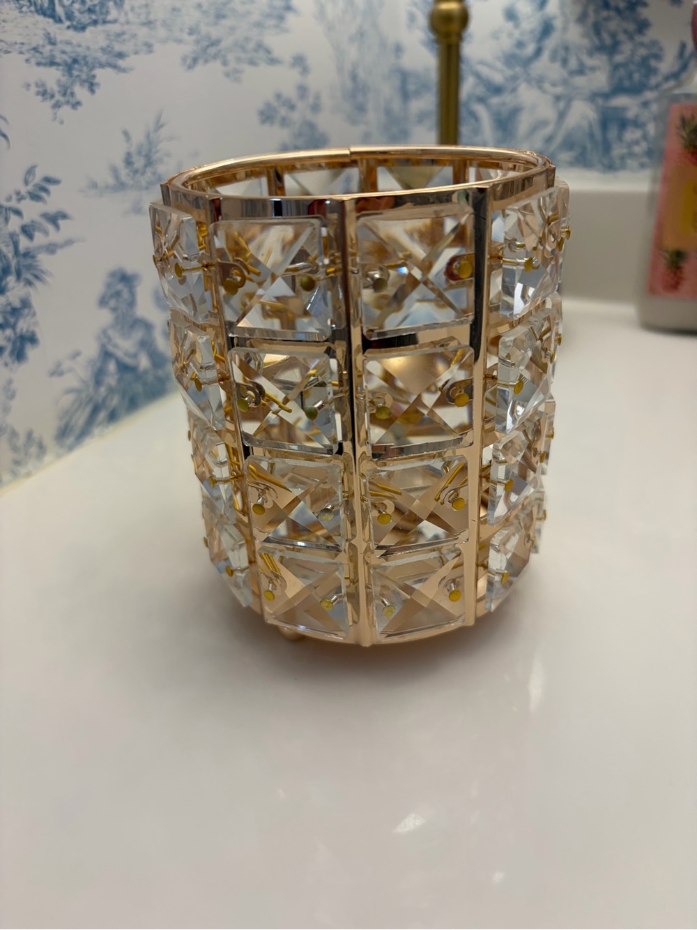 Crystal & Gold Candle/Pencil/Brush Holder EUC Sparkles with light, elegant look